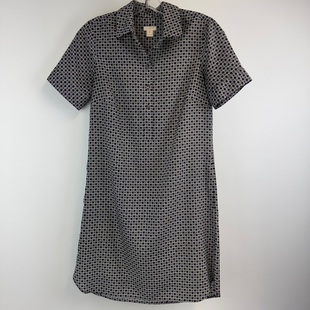 J.Crew Dress Women's 00 Navy Geometric Shirt Dress Sheath Mini